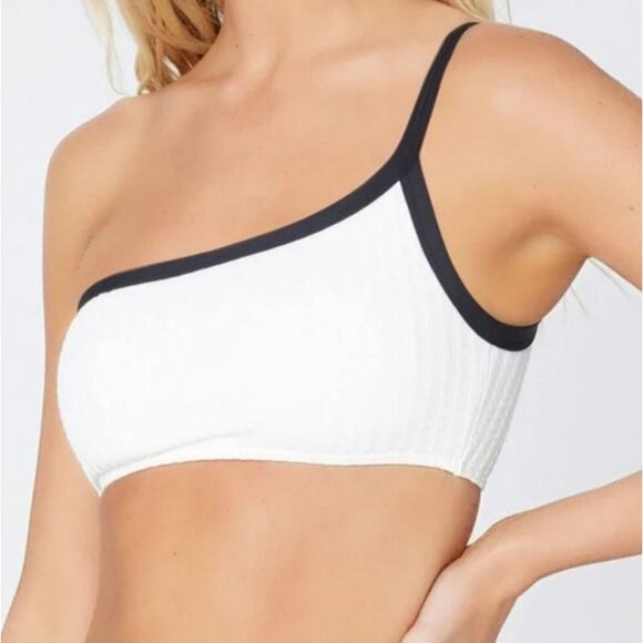 L*Space Axel Bikini Top in Black & Cream Size XL NWT One Shoulder - Picture 1 of 5